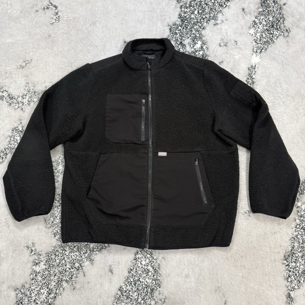 Figs Sherpa Fleece Jacket Mens XL Black Full Zip Jacket Utility Medical Scrub